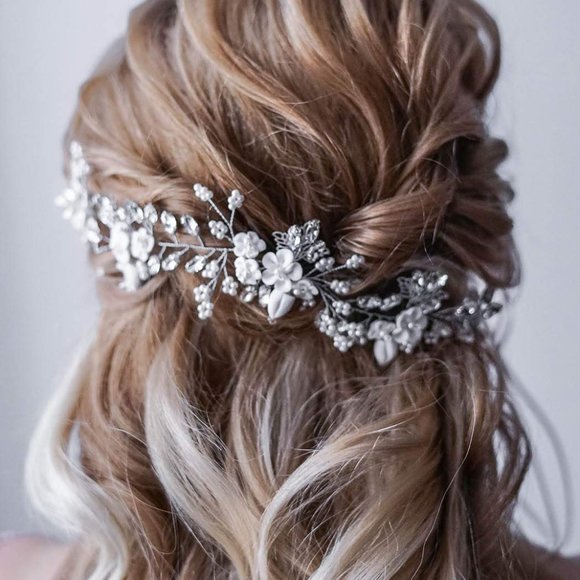 Silver Crystal Bridal Hair Vine | Flower Wedding Hair Accessories - Picture 2 of 3
